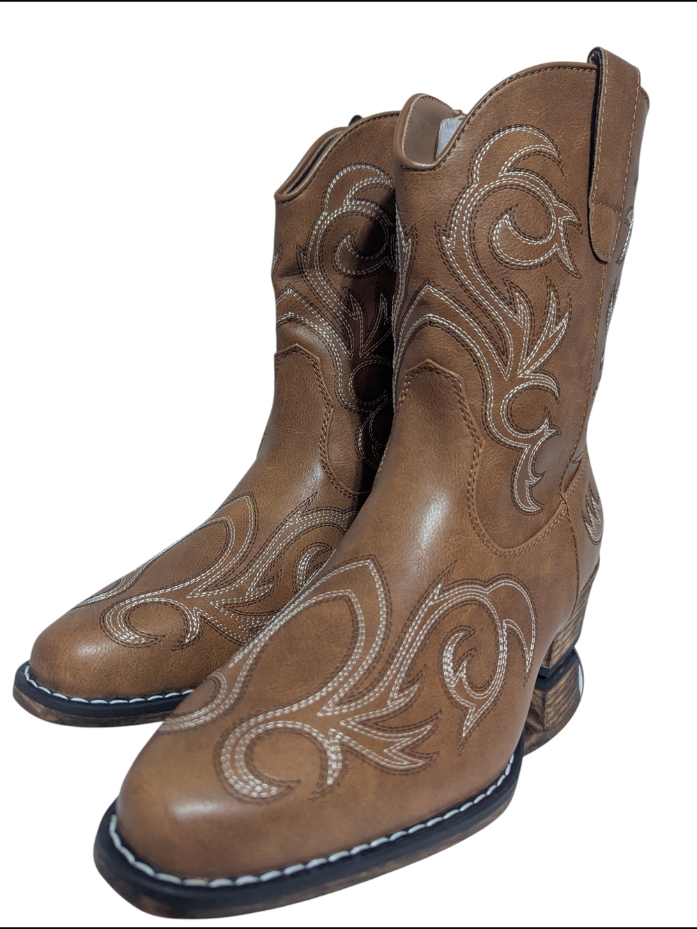 Dream Pairs Brown Embroidered Western Heeled Boots